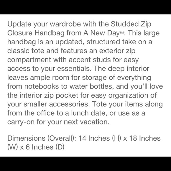 A new day Tote Handbag Studded Zip Closure Shoulder - Picture 8 of 8